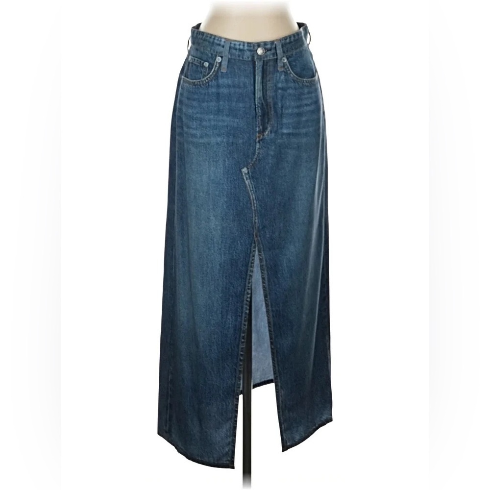 rag & bone Blue Denim Midi Skirt with Front Slit size 25